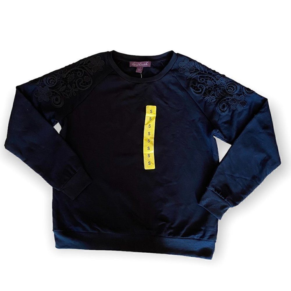 Gloria Vanderbilt Black Lace Sweatshirt SZ S NWT - Picture 1 of 10